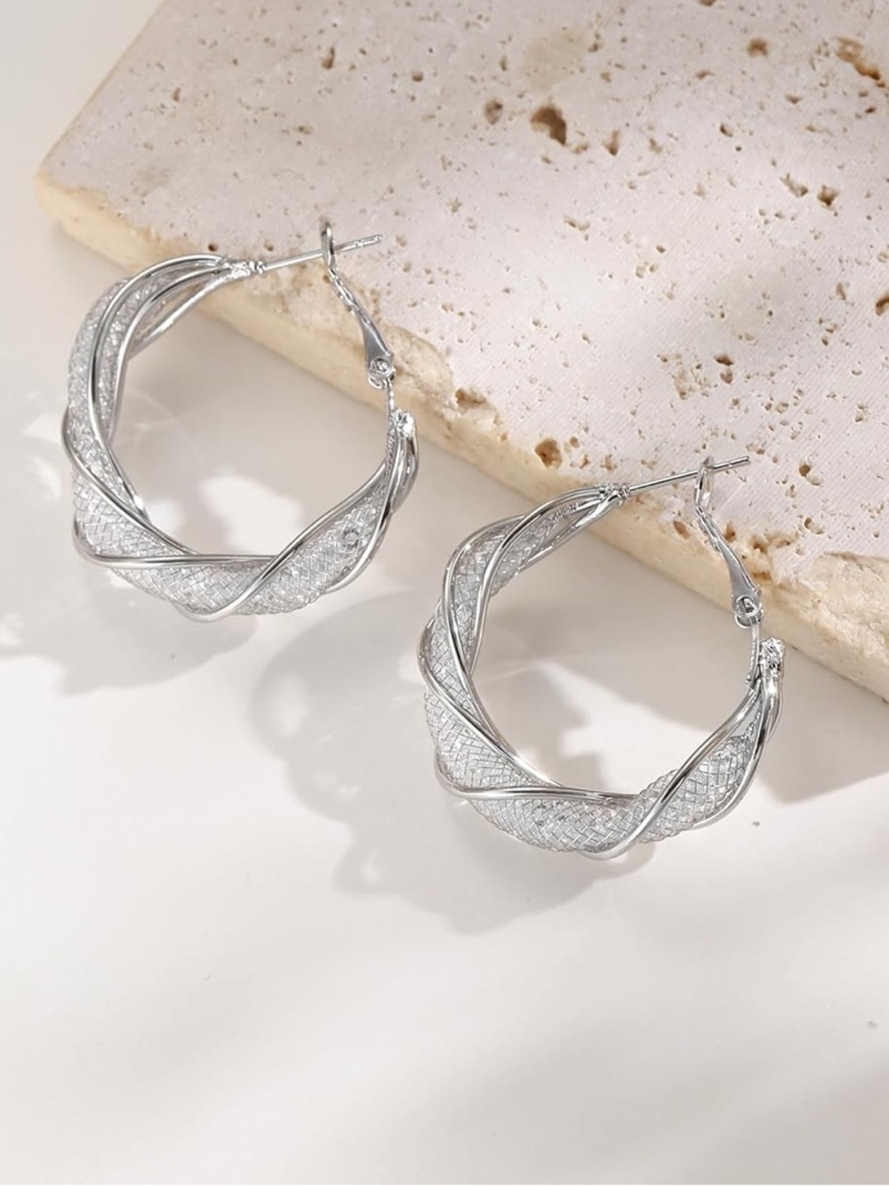 Anthropologie Silver Braided Hoop Earrings